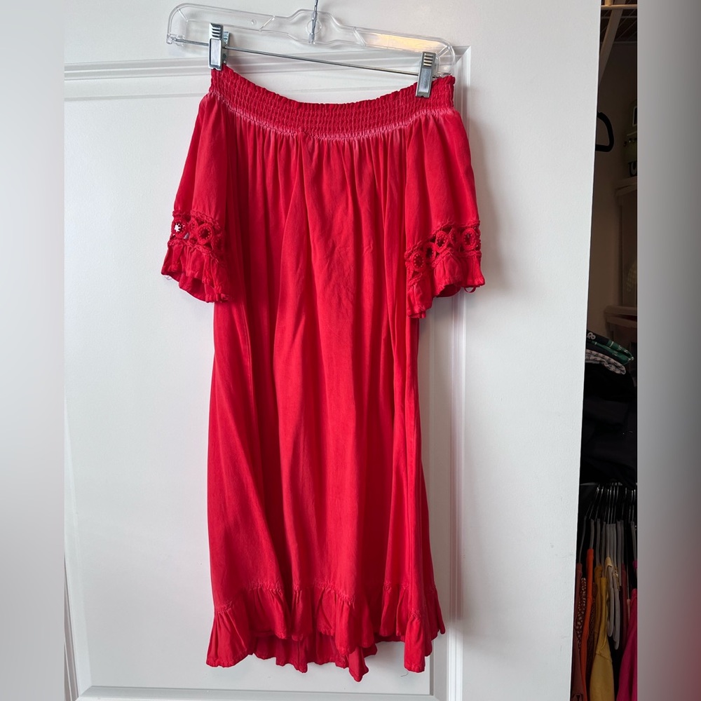 Red off the shoulder dress
